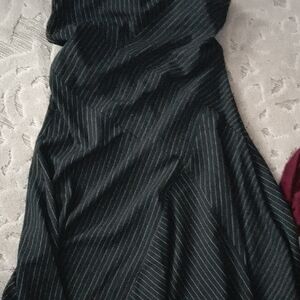 Elegant Asymmetrical Black Pinstripe Dress
